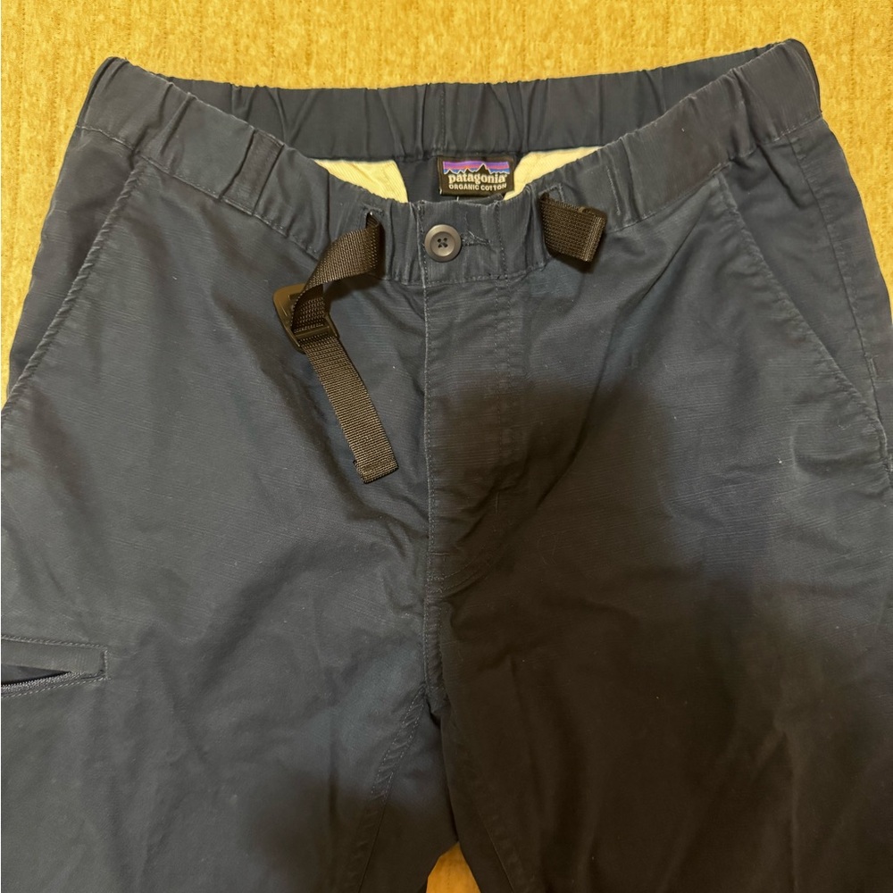 Patagonia Navy Cargo Pants with Elastic Waist and Webbing Belt
